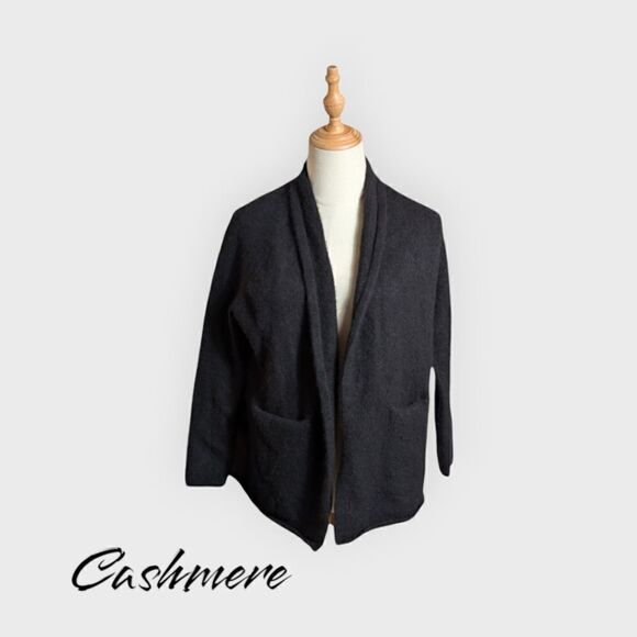 525 America Sweaters - 525 America Cashmere Black Open Front Cardigan
